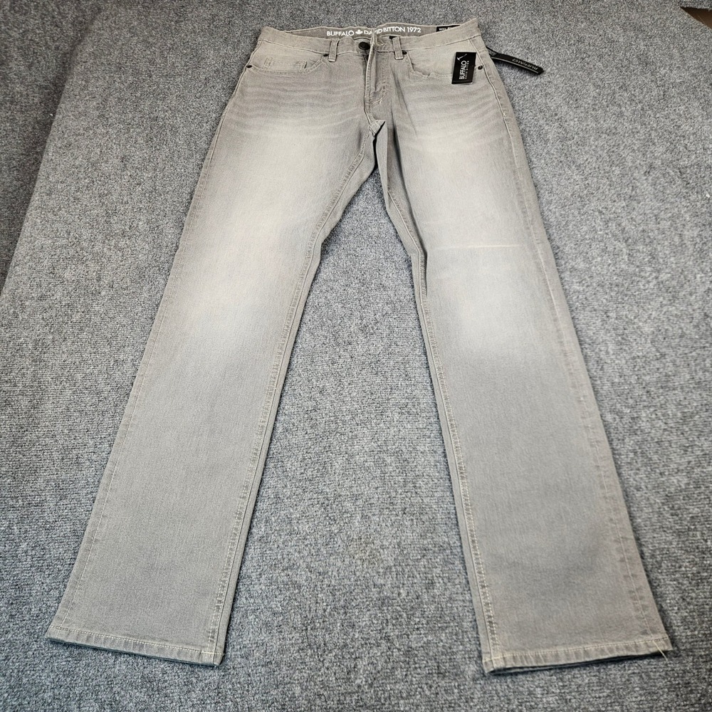 $109 Buffalo David Bitton Six-X Mens Grey Straight Stretch Jeans 33x34‎ NWT